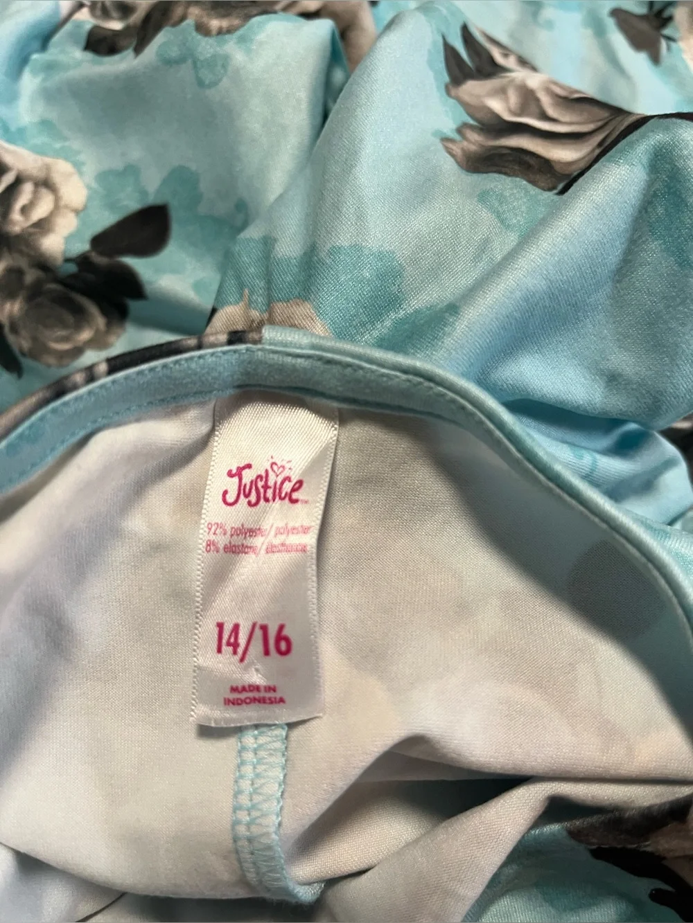 JUSTICE 14 16 XL Sky blue pastel black white floral dress